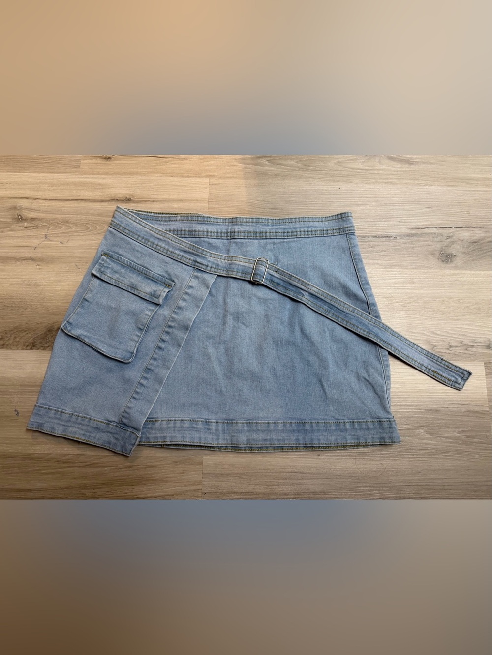 Light Blue Denim Mini Skirt with Belt